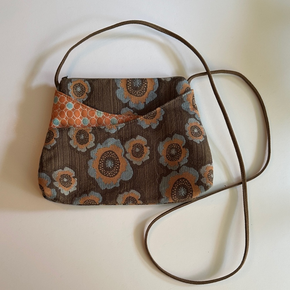 Brown and Orange Crossbody Bag with Floral Pattern